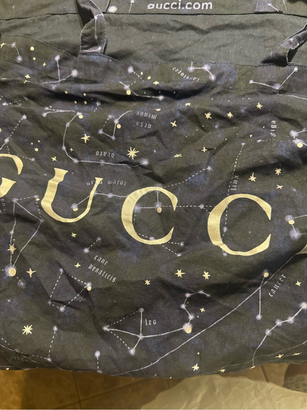 Gucci Navy Constellation Tote with White Logo Print